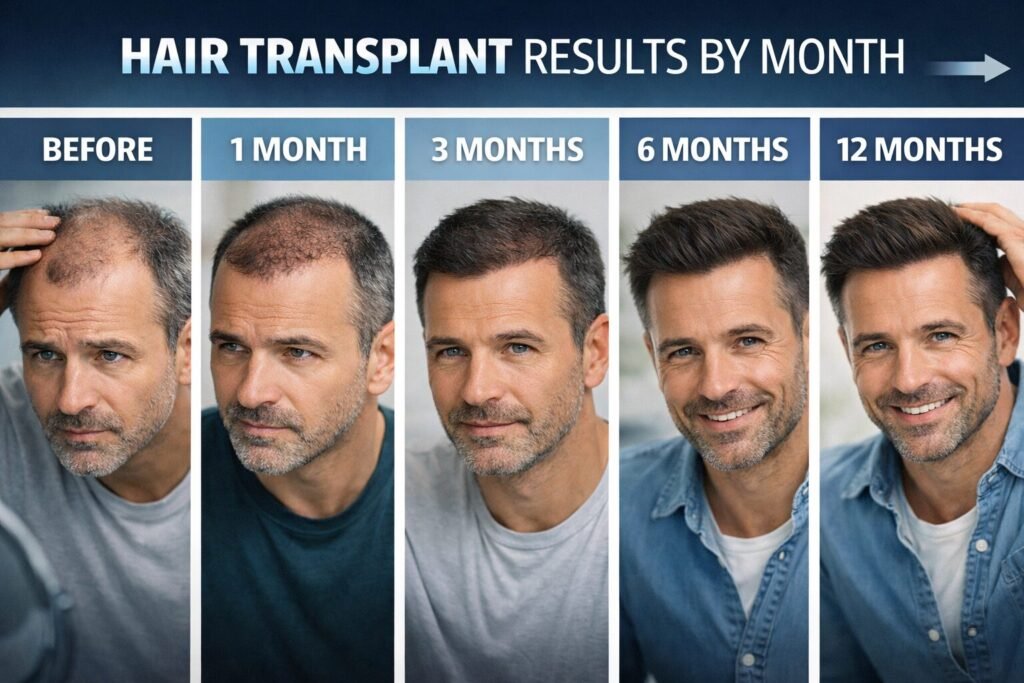 hair transplant results by month